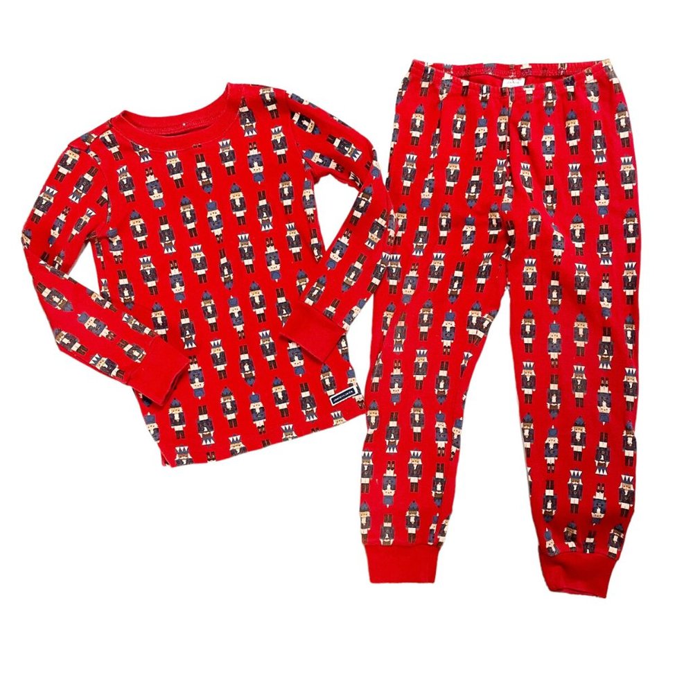 Janie & Jack Bright Red & Nutcracker Print Long John Pajama Set (5)